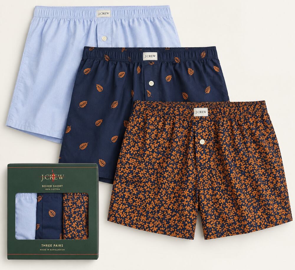 NIB J Crew Woven Boxers Three-Pack Size S